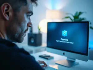 Kobieta pracująca przy laptopie w jasnym biurze, na którego ekranie widoczne są przypisy dolne w dokumencie tekstowym.
